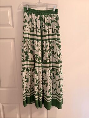 Pinch Green and White Floral Tiered Maxi Skirt